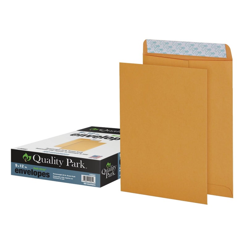 Quality Park 9" x 12" Self-Seal Catalog Envelopes, for Mailing, Organizing and Storage, Brown Kraft, Heavy 28-lb Paper, 100 Per Box (QUA44562) - Image 1